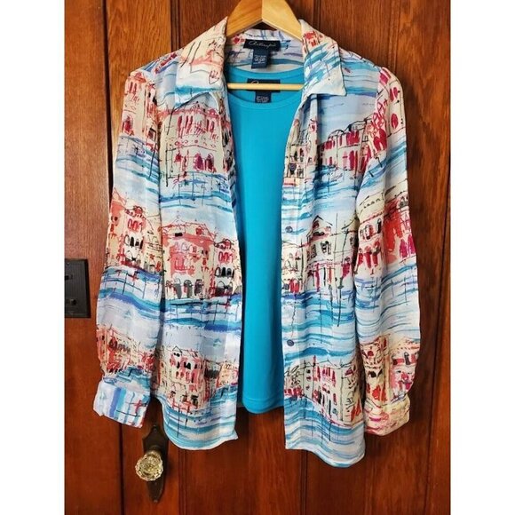 Artscapes Women's Two Piece Tank Blouse Shirt Set XS Polyester & Rayon Colorful - Picture 1 of 11